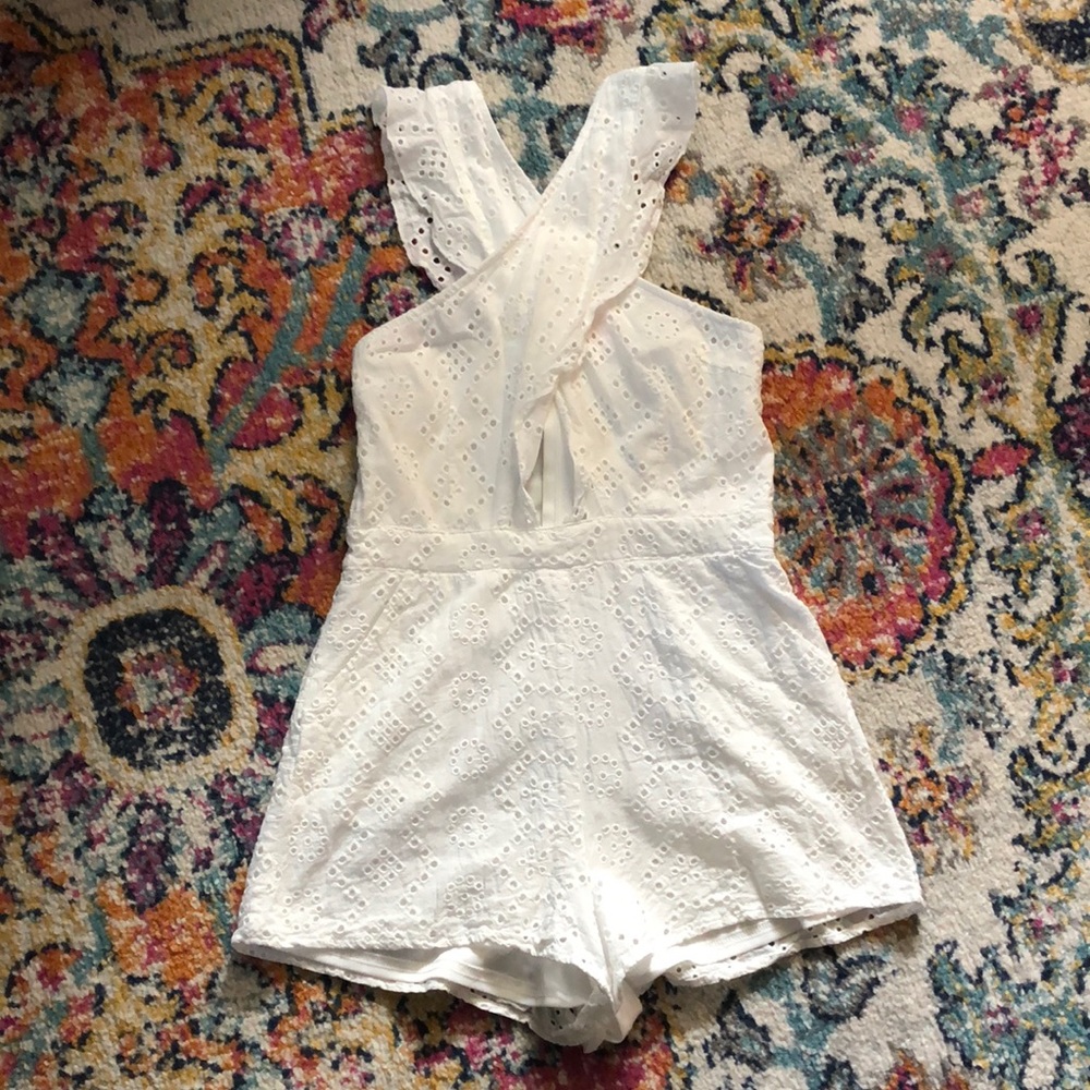 White cross front lace romper